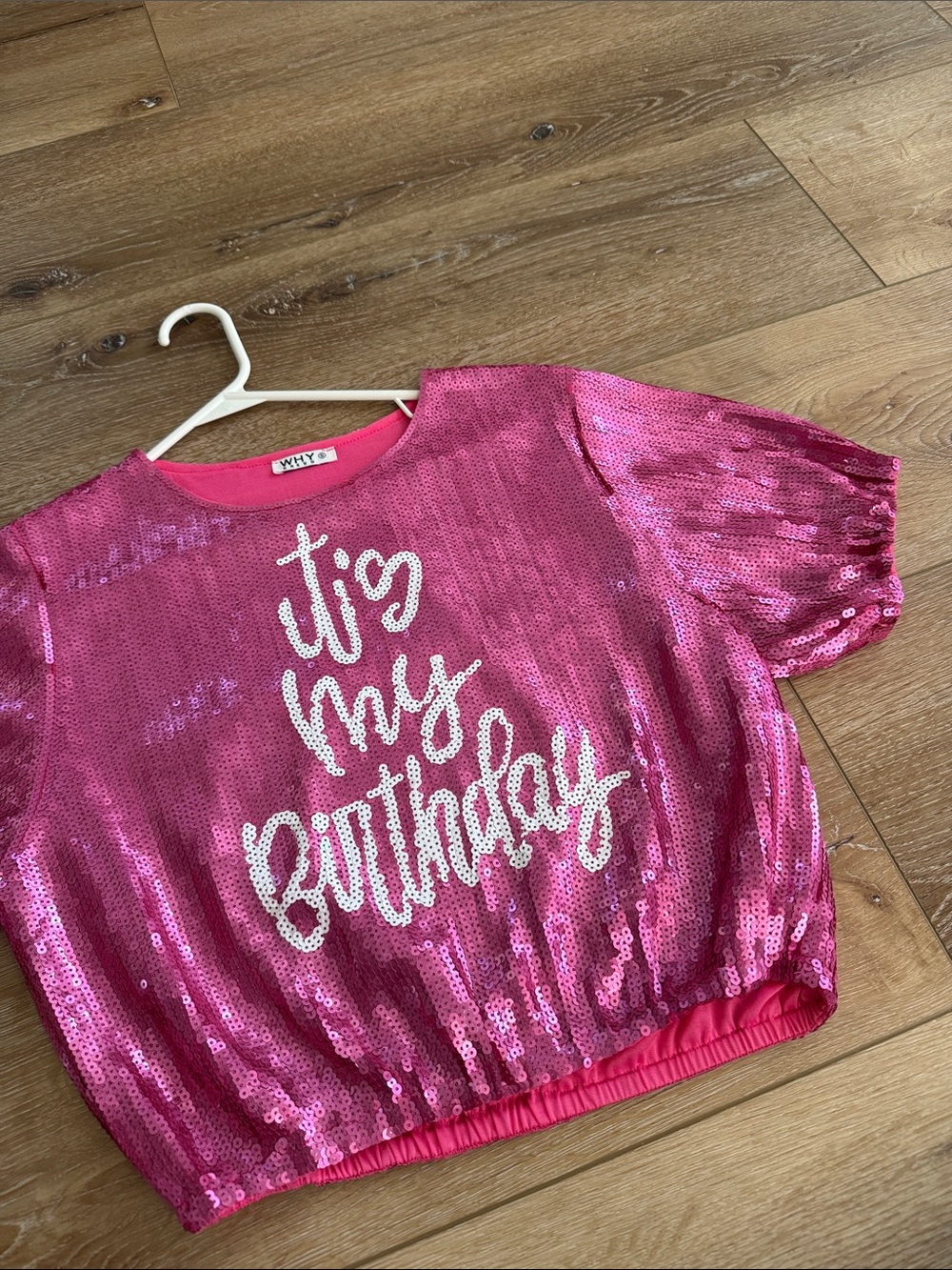 WH+Y Pink Sequin 'It's My Birthday' sequin TOP adult small
